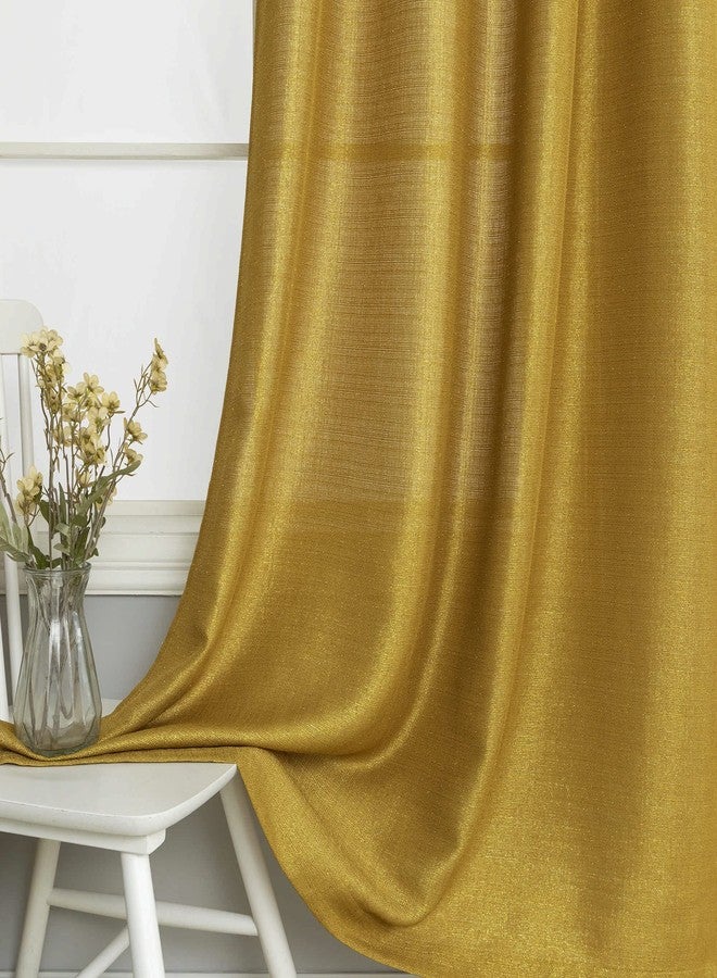 DANCURTON Gold Curtains 63 Inch Length for Teen Boys Room Decor 2 Panels Grommet Window Drapes Semi Privacy Metallic Sparkle Shiny Glitter Gourmet Brown Golden Sheer Curtain for Bedroom Decoration Shimmer Glam - Image 4